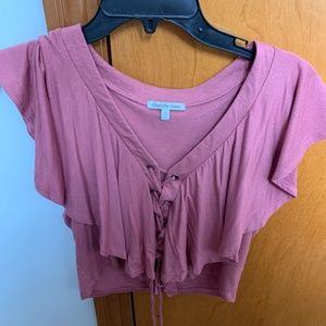 Charlotte Russe V-Neck Lace Up Front Crop Top